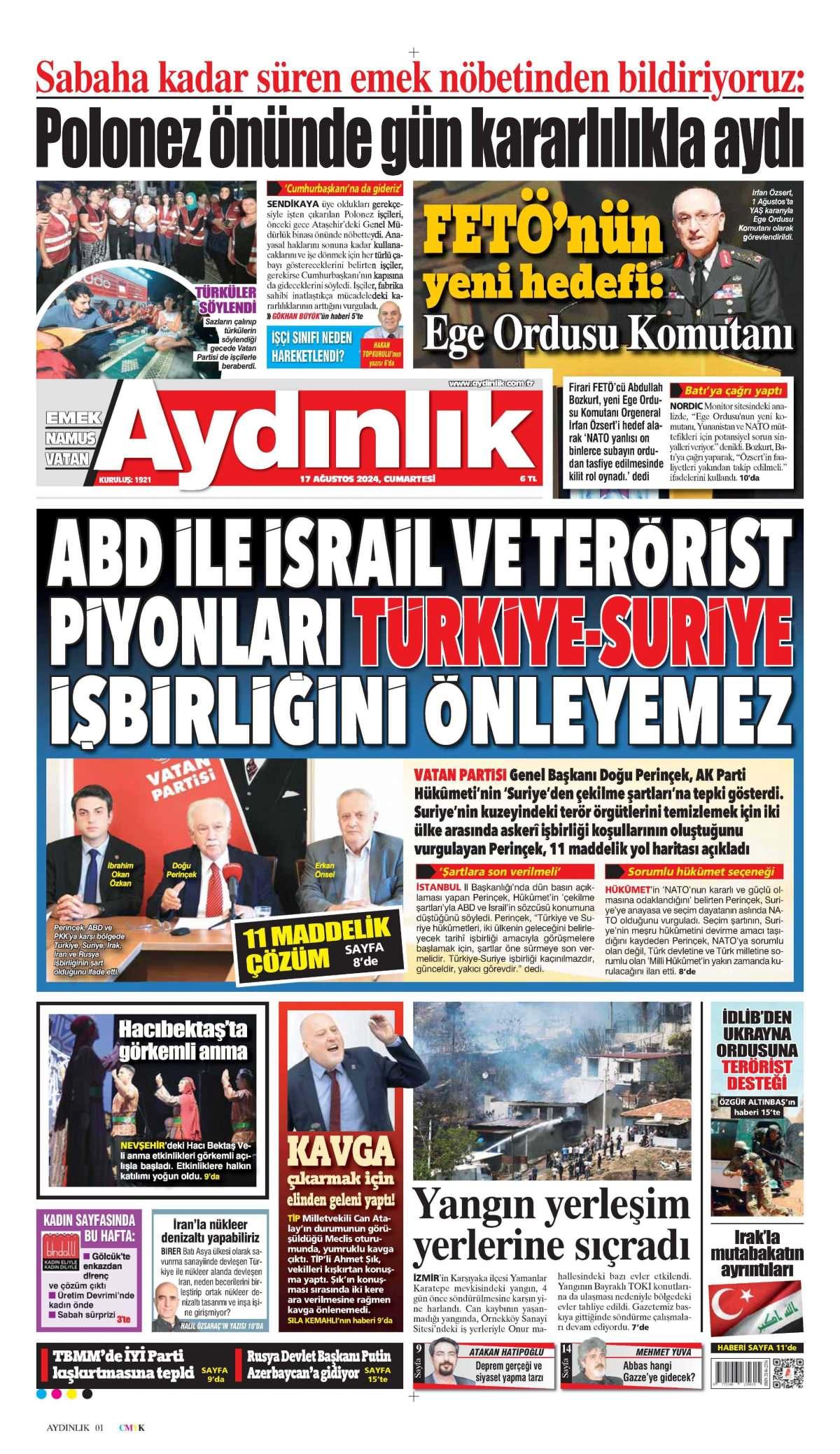 Aydınlık Gazetesi İlk Sayfası