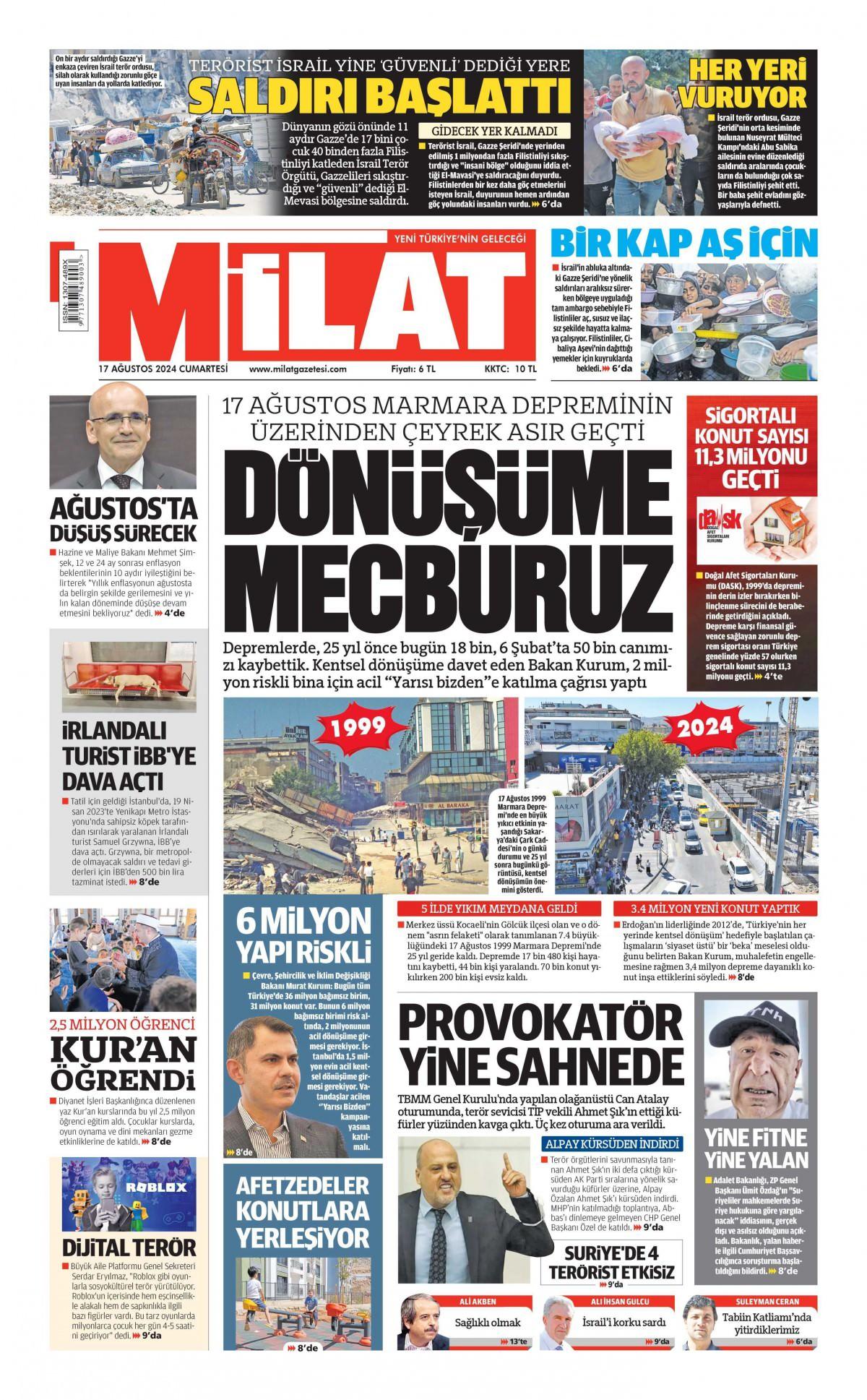 Milat Gazetesi İlk Sayfası