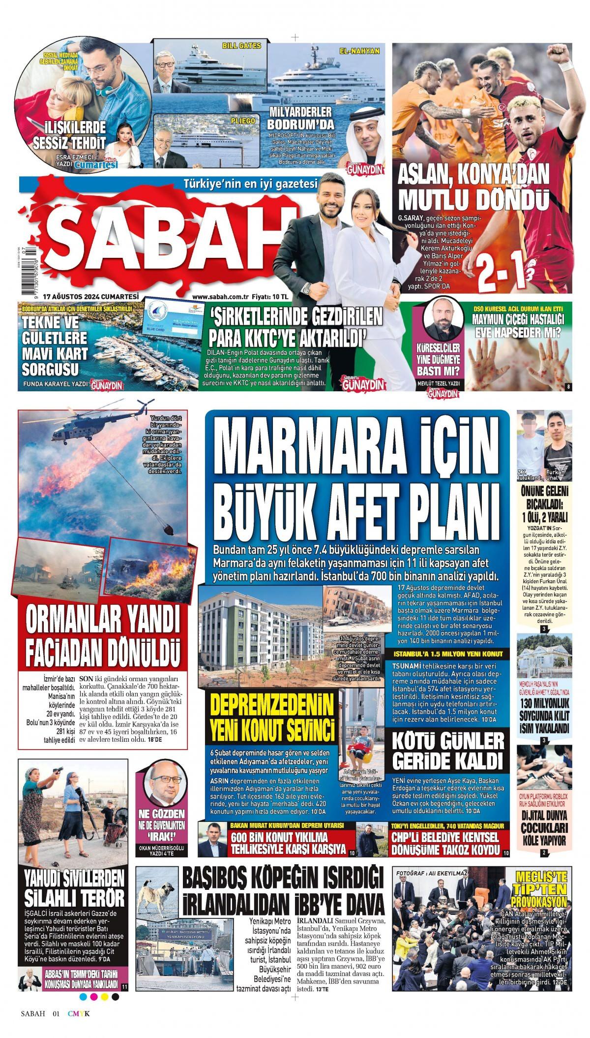 Sabah Gazetesi İlk Sayfası