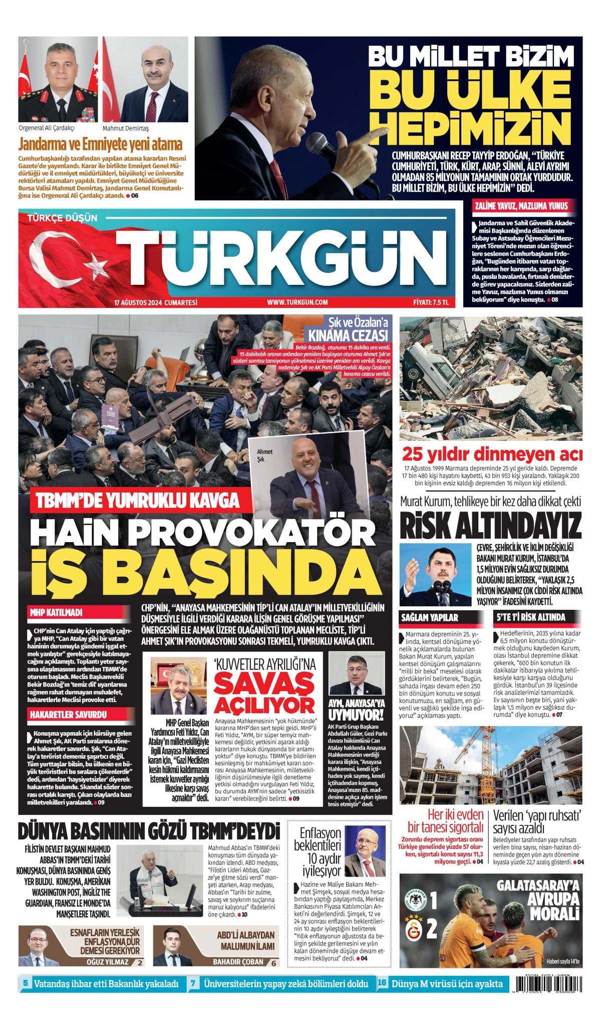 Türkgün Gazetesi İlk Sayfası