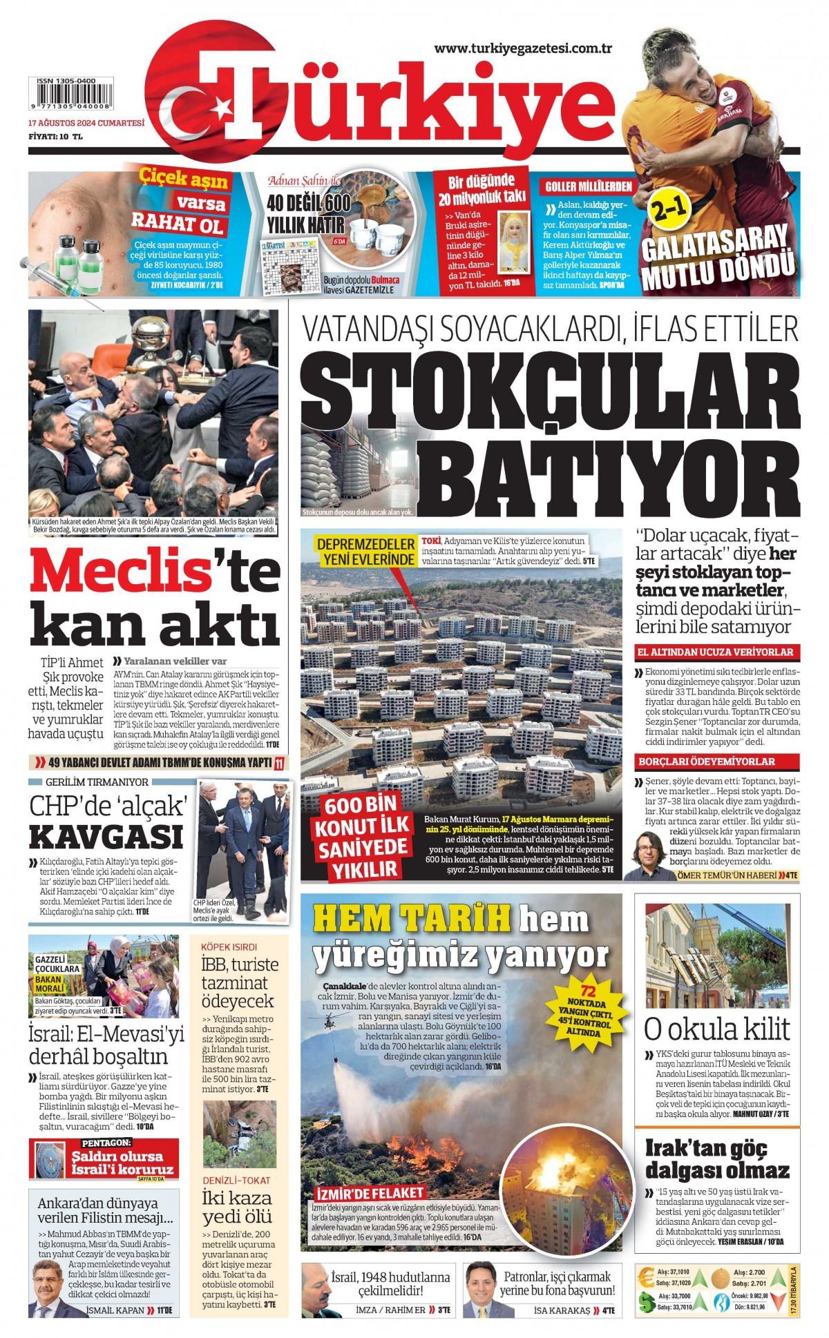 Türkiye Gazetesi İlk Sayfası