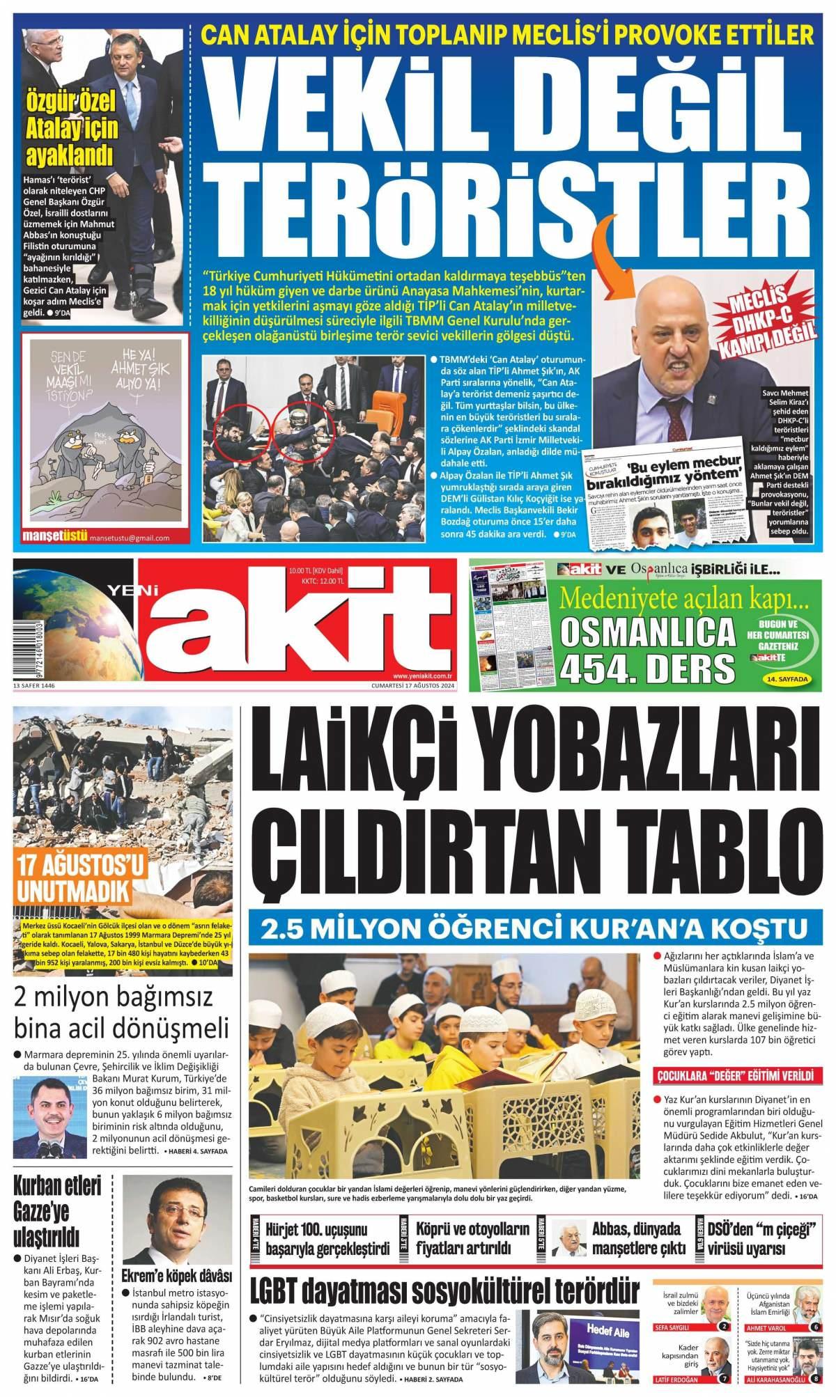 Yeni Akit Gazetesi İlk Sayfası