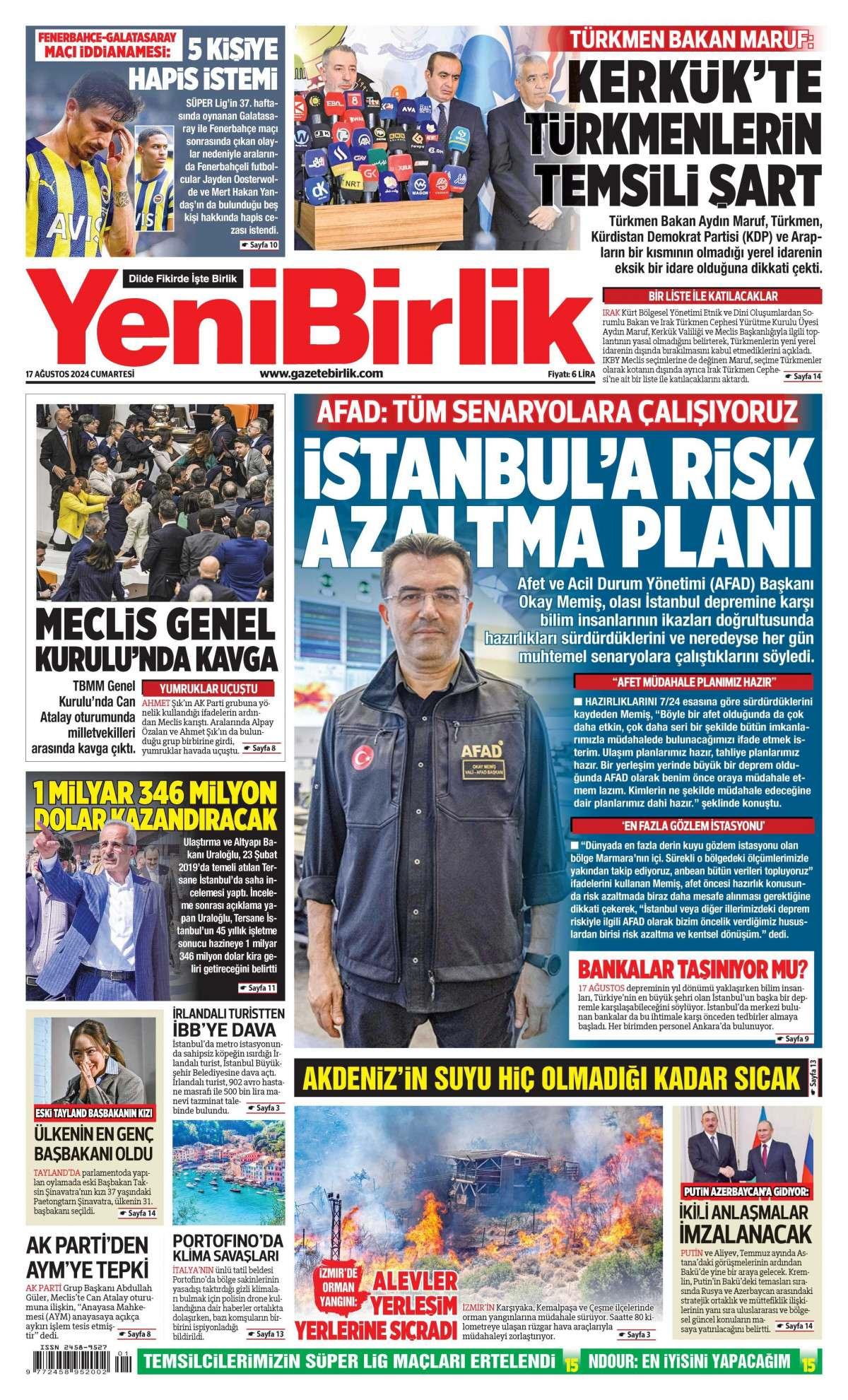 Yeni Birlik Gazetesi İlk Sayfası